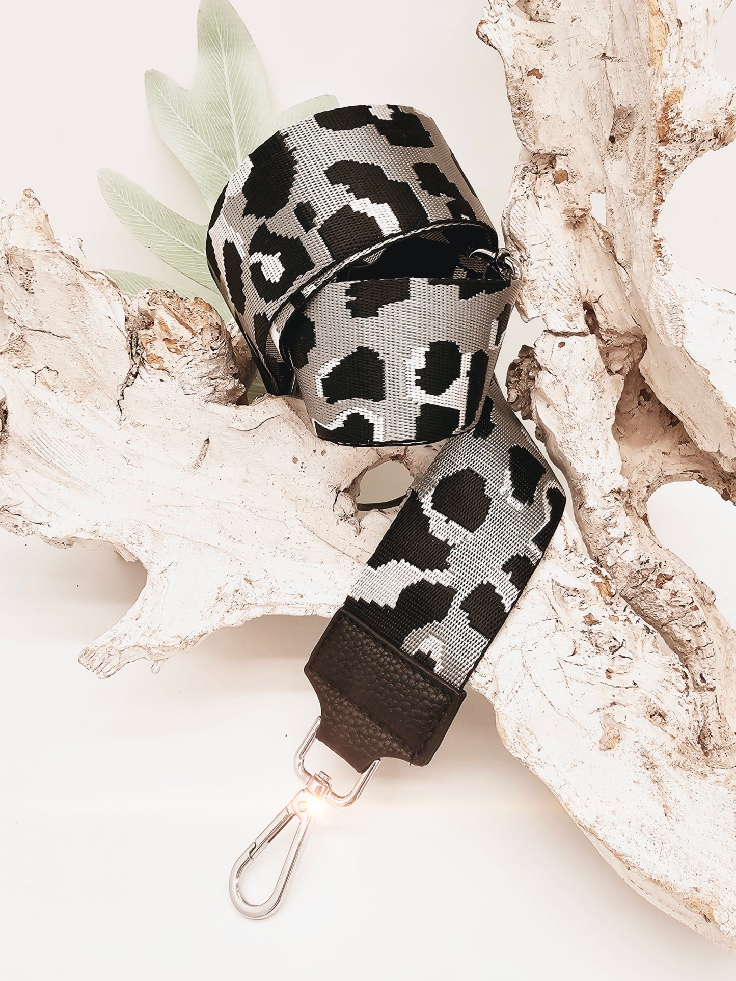 TASCHENGURT Schultergurt Taschenriemen / SCHWARZ GRAU Silber / LEO