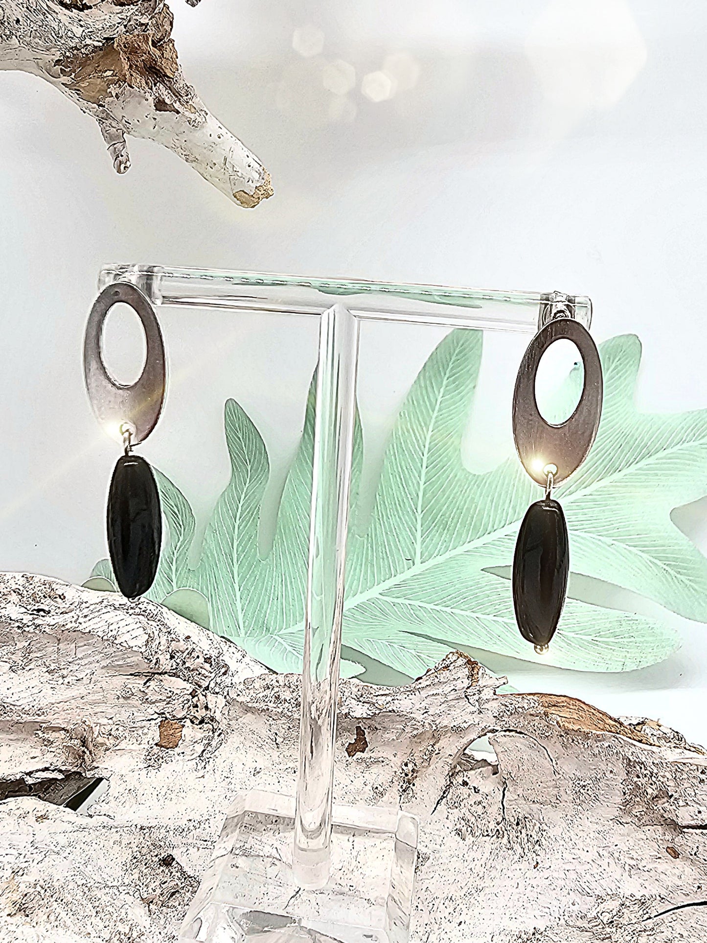 Ohrringe aus Edelstahl mit Onyx