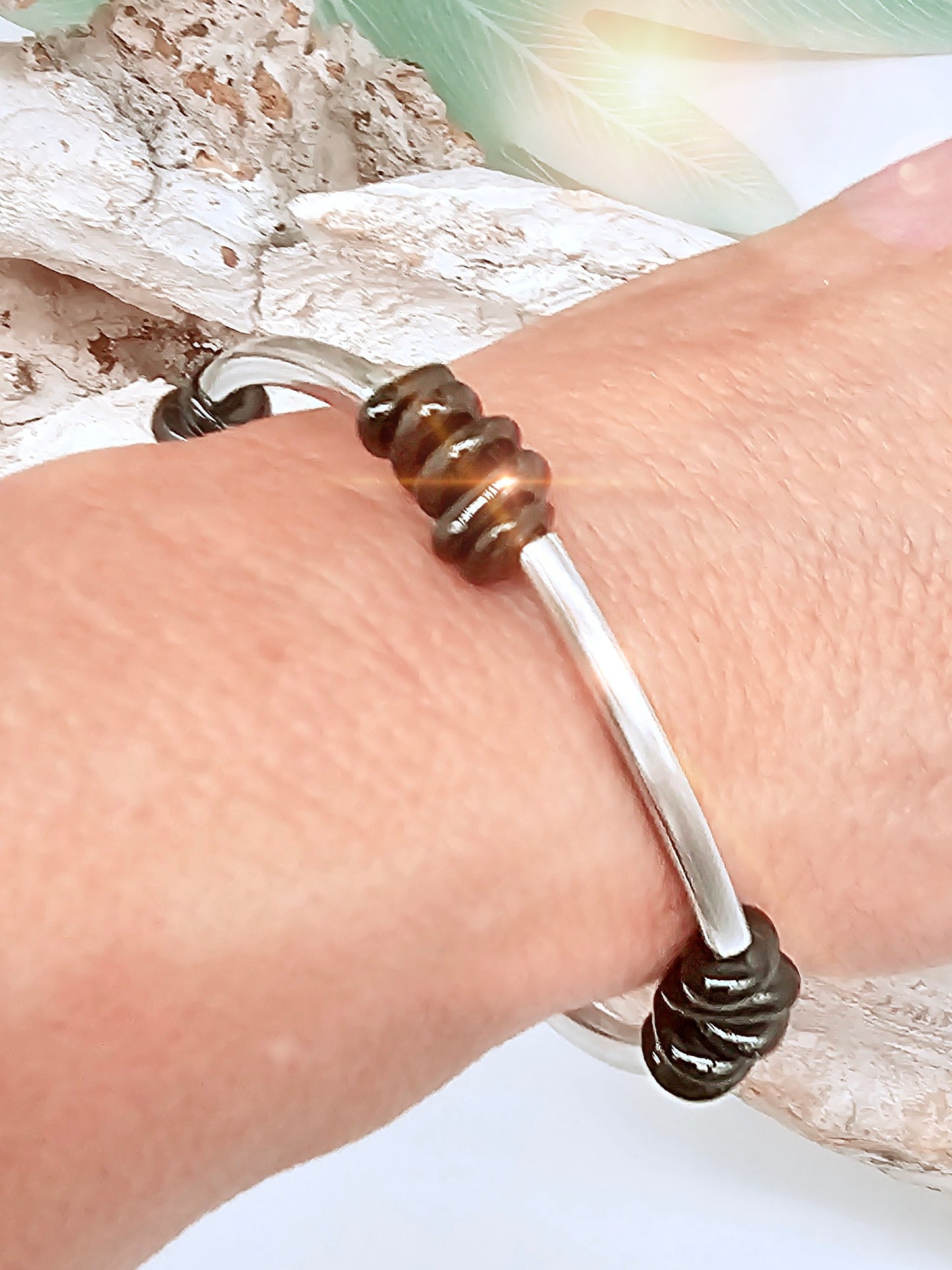 Armreif aus Edelstahl mit schwarzem Onyx