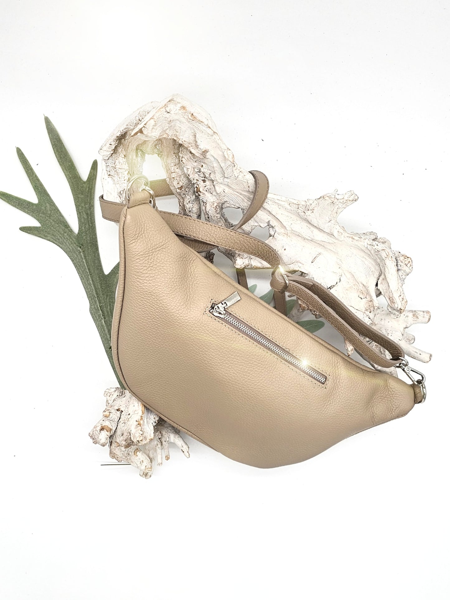 Tasche Crossbody Bauchtasche XL / Leder / TAUPE BEIGE