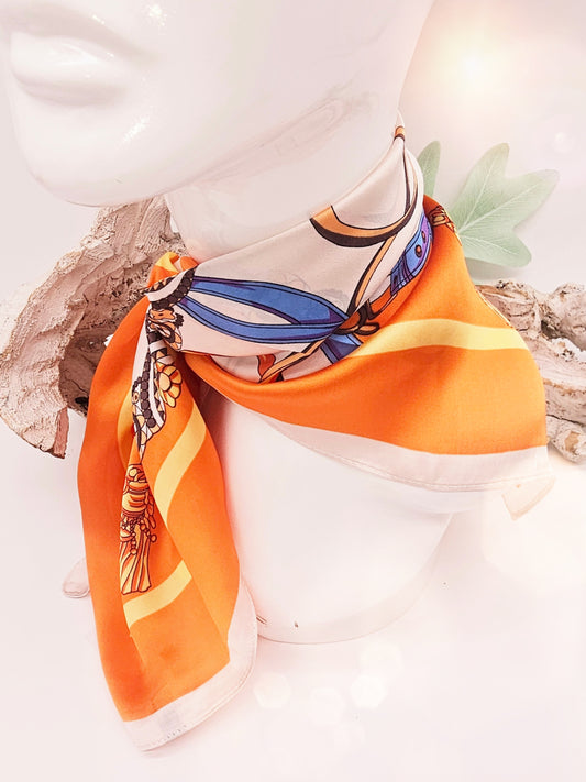 Schal Nickituch Ketten -Kordelmuster Orange Blau