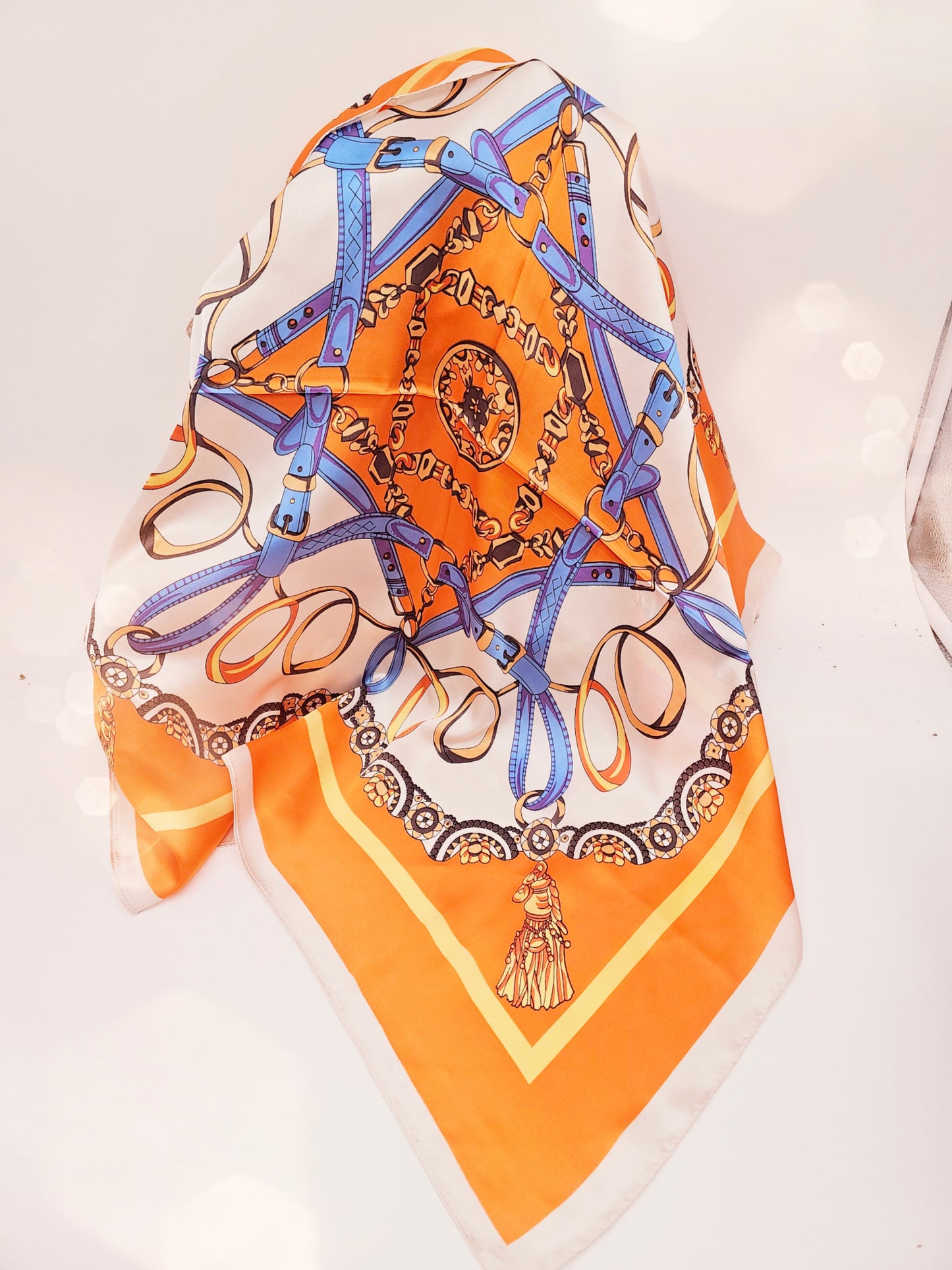 Schal Nickituch Ketten -Kordelmuster Orange Blau