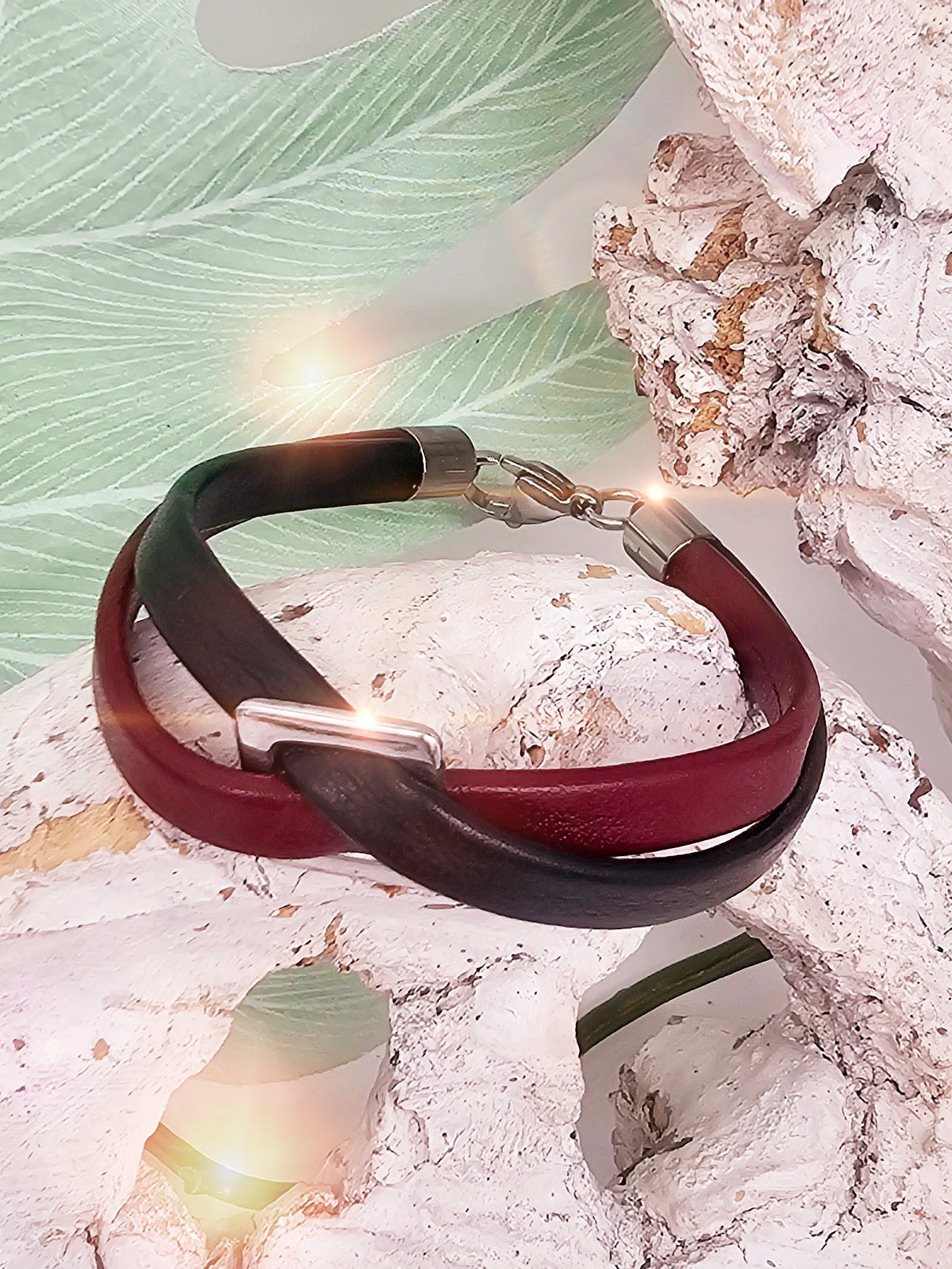 lederarmband-rot-schwarz-edelstahl-1
