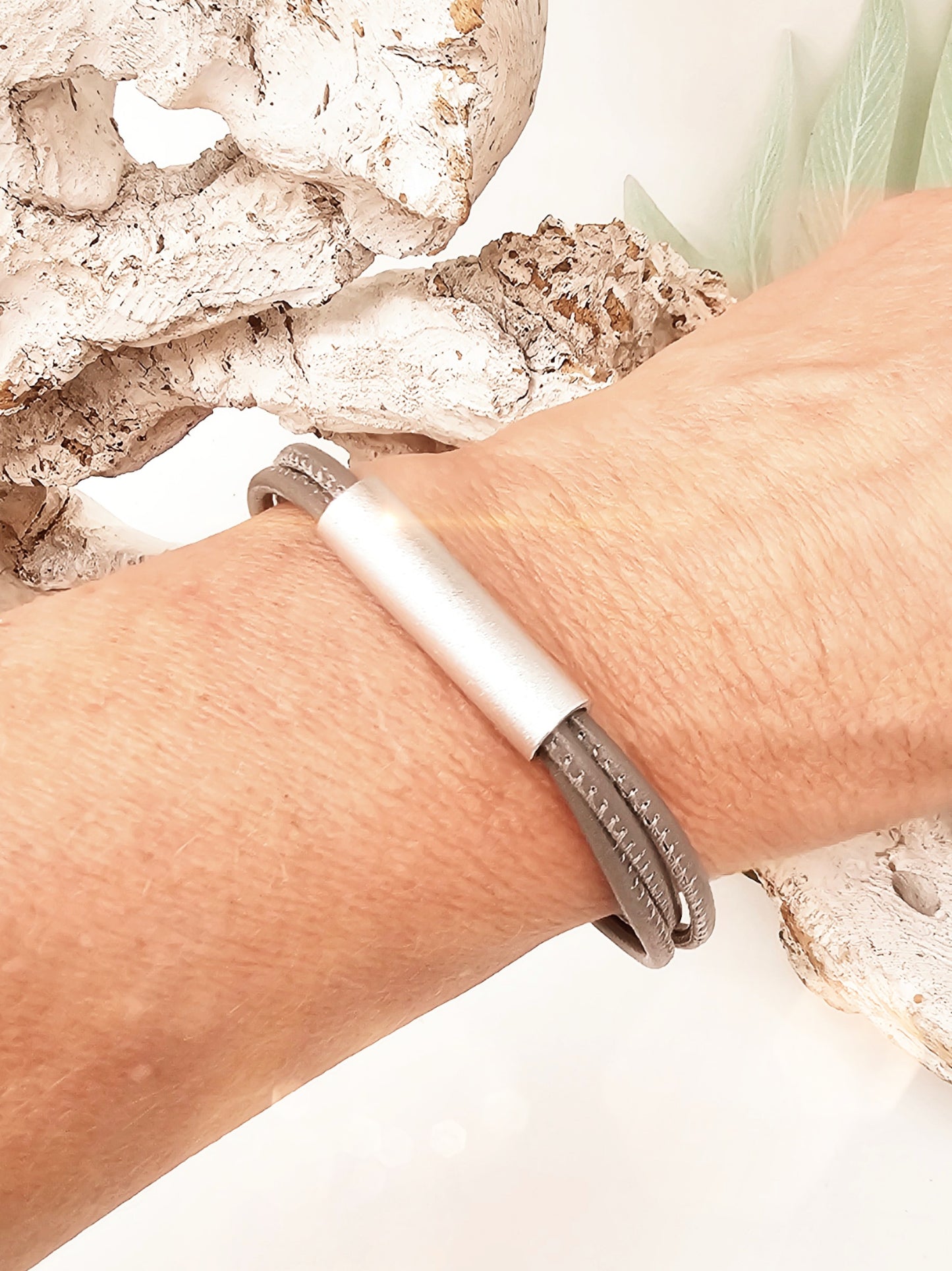 Leder-Armband taupe