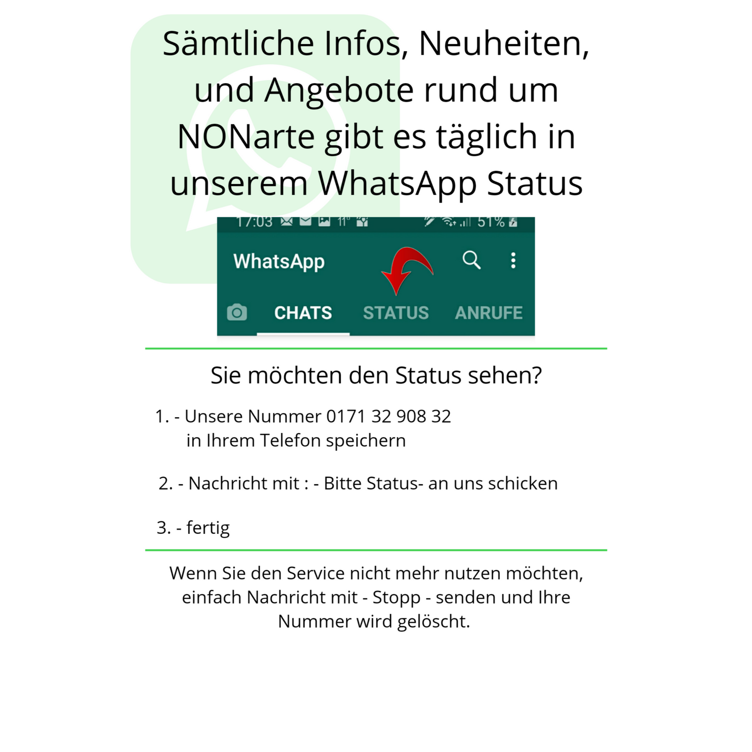 Anleitung zum abonnieren vom NONarte WhatsApp Status