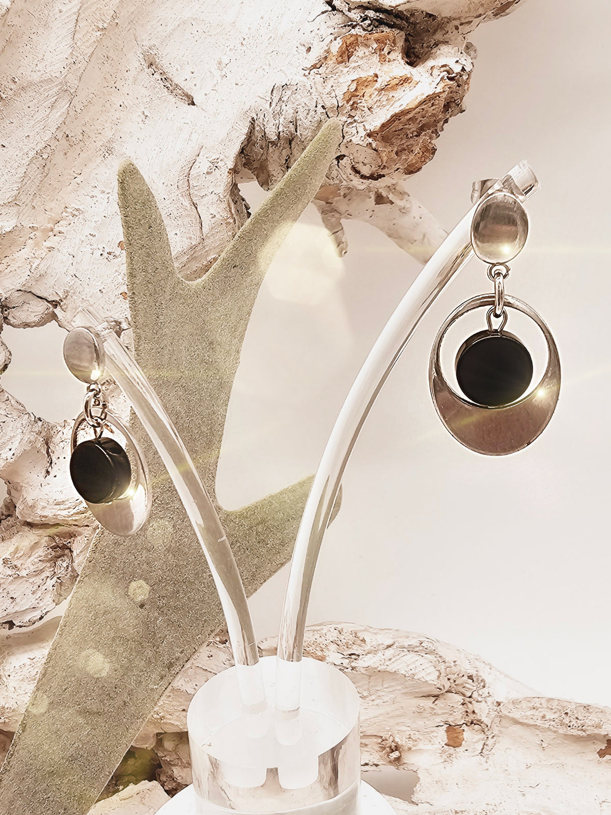 Ohrringe aus Edelstahl mit Onyx