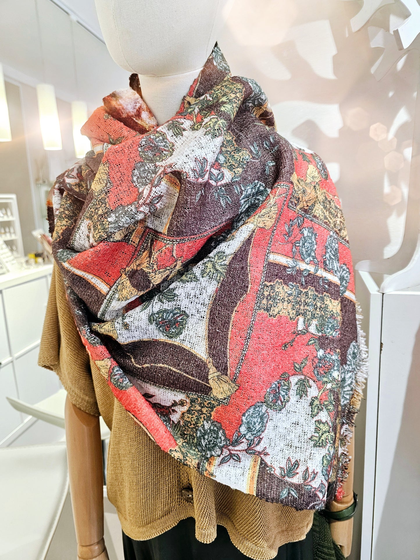 Schal Stola / Senfgelb Olivgrün / 2 Seiten