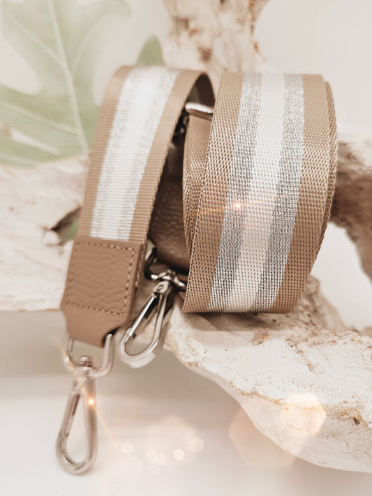 Taschengurt-taupe-Silber schmal