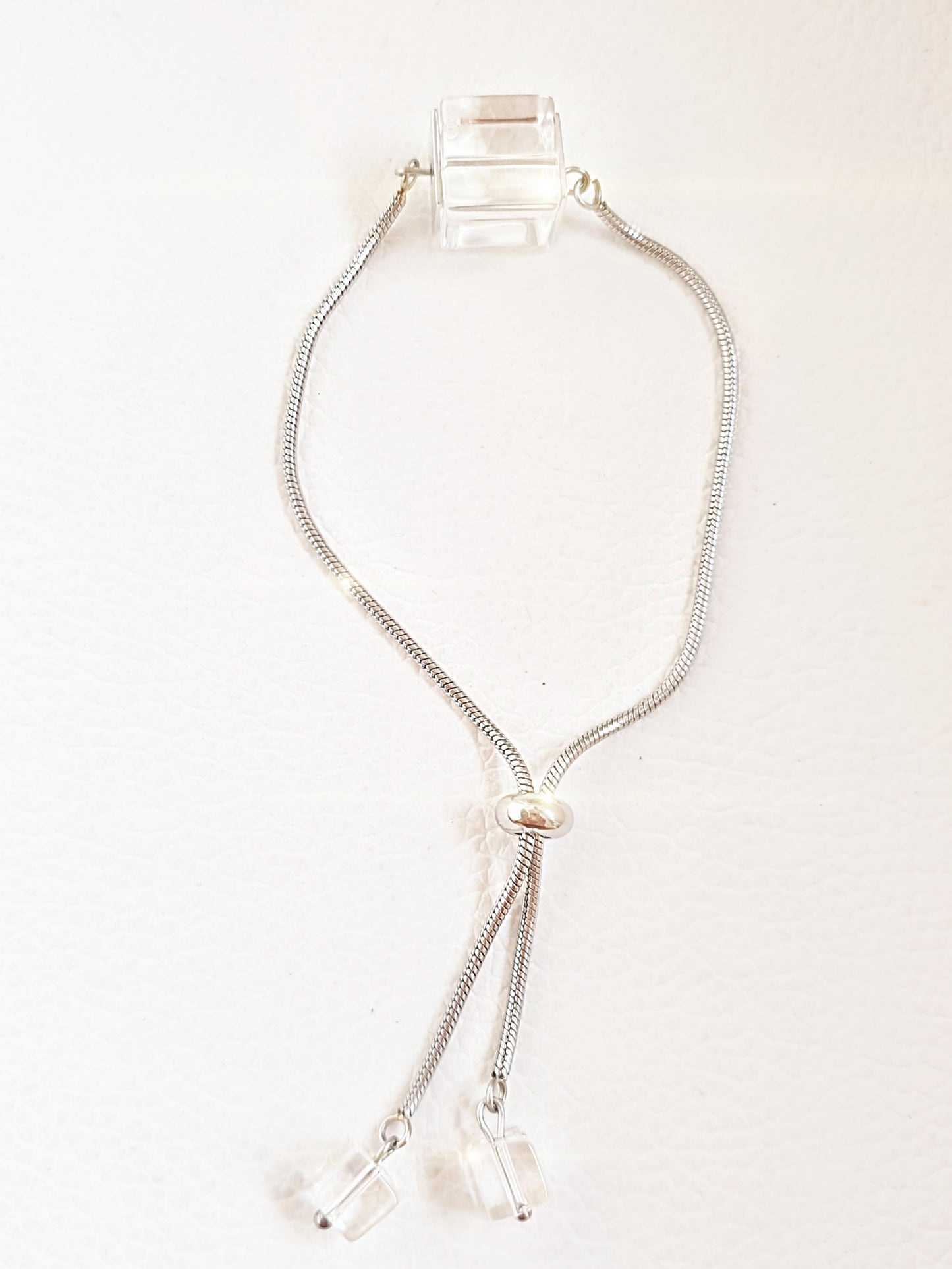 Armband ZUGARMBAND / Edelstahl BERGKRISTALL Würfel klar / verstellbar