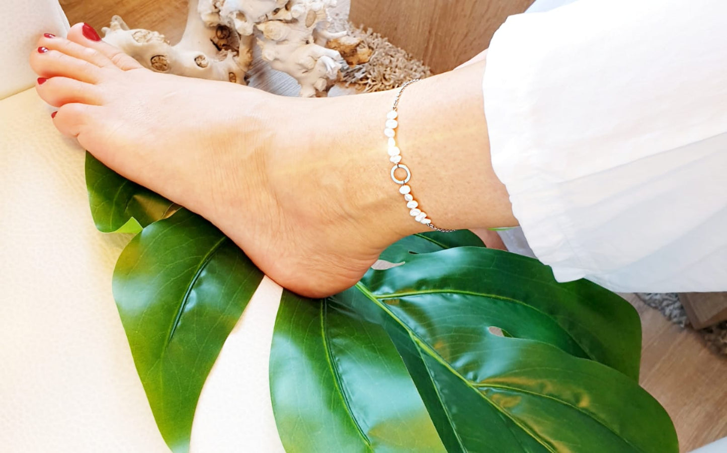 Armband Sommerarmband oder Fußkettchen / Ring / Perle / Edelstahl