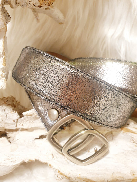 Ledergürtel in Dunkelsilber 4 cm