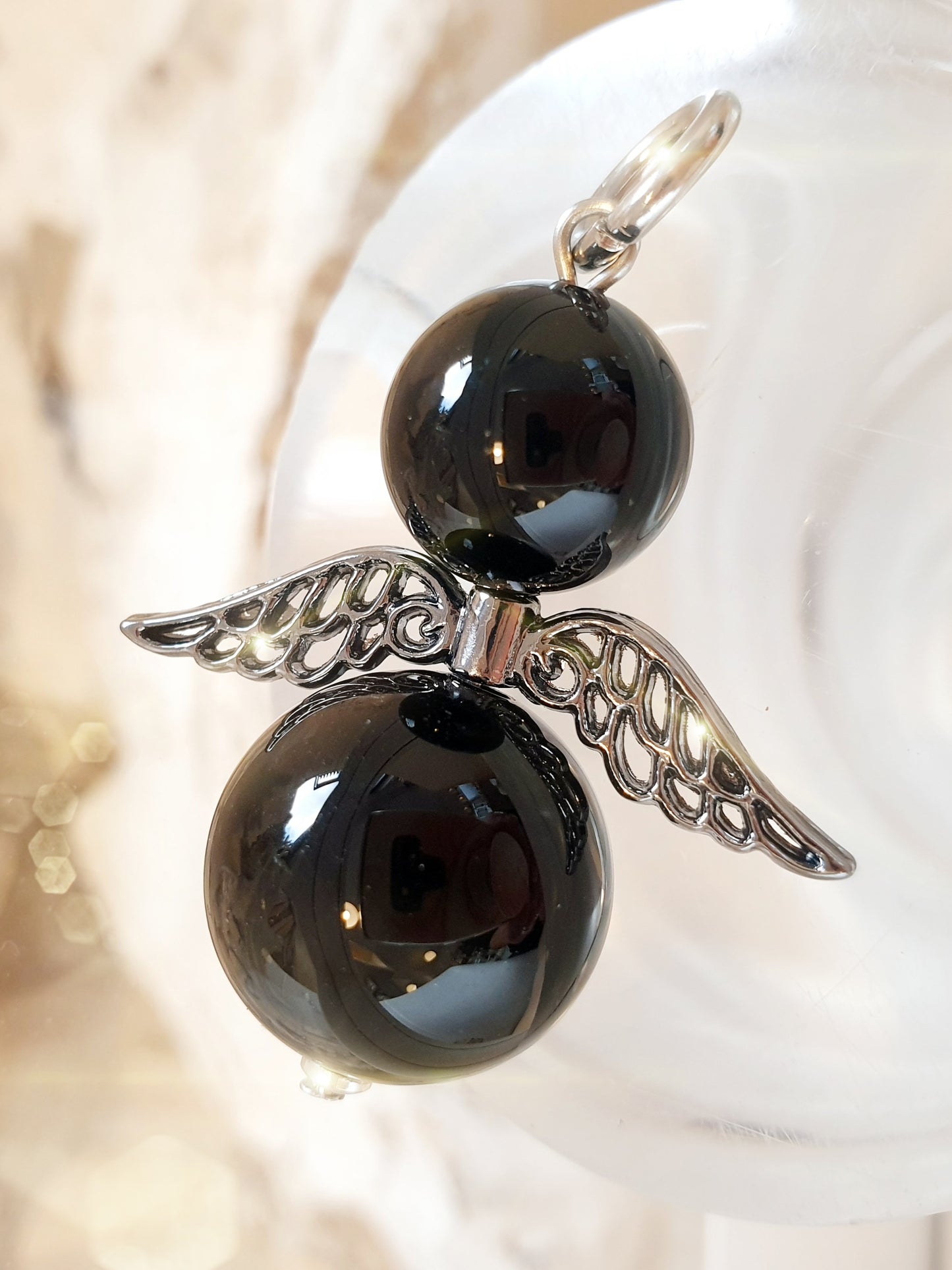 schutzengel Engel Anhänger Onyx Schwarz