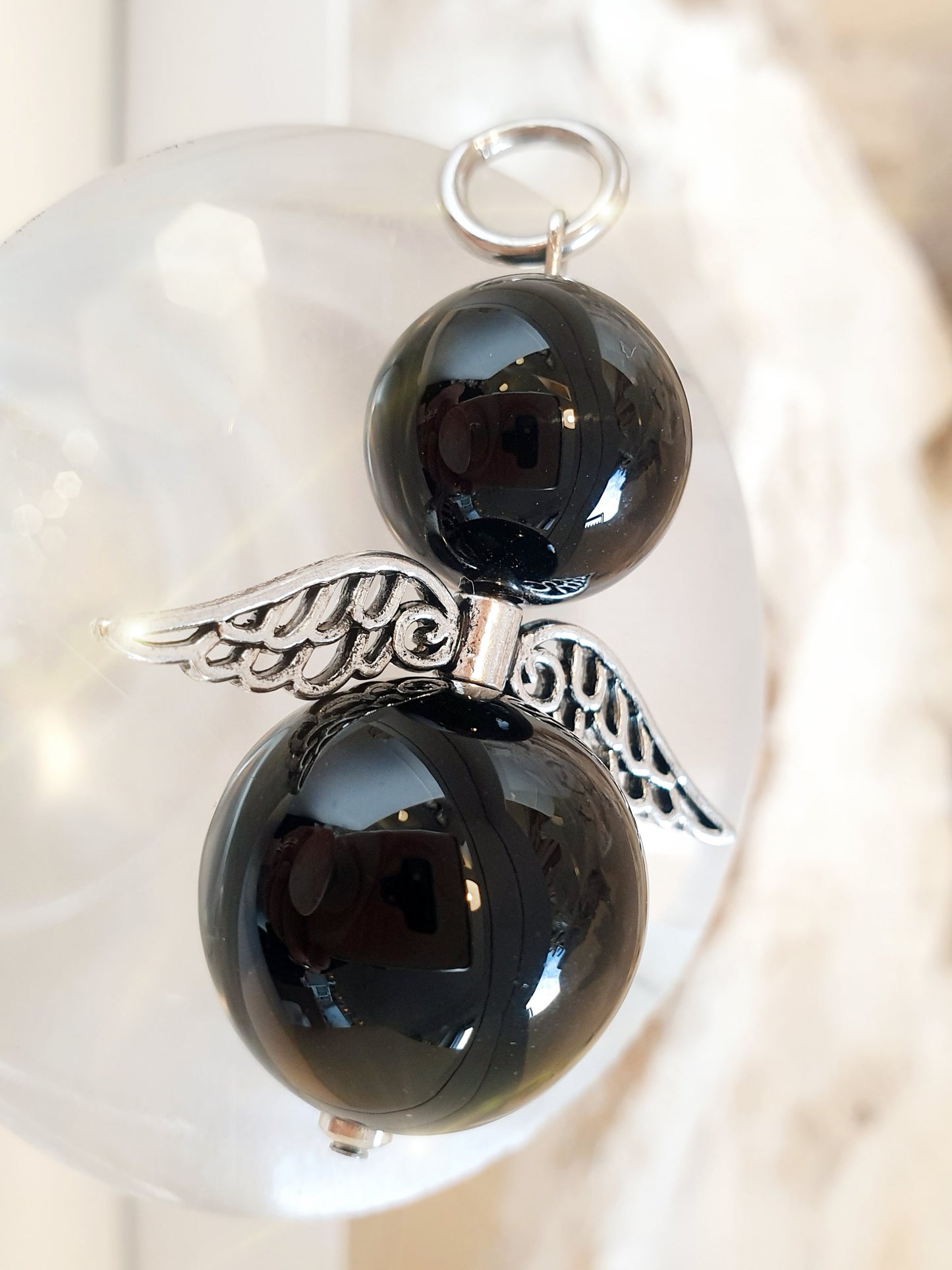 schutzengel Engel Anhänger Onyx Schwarz