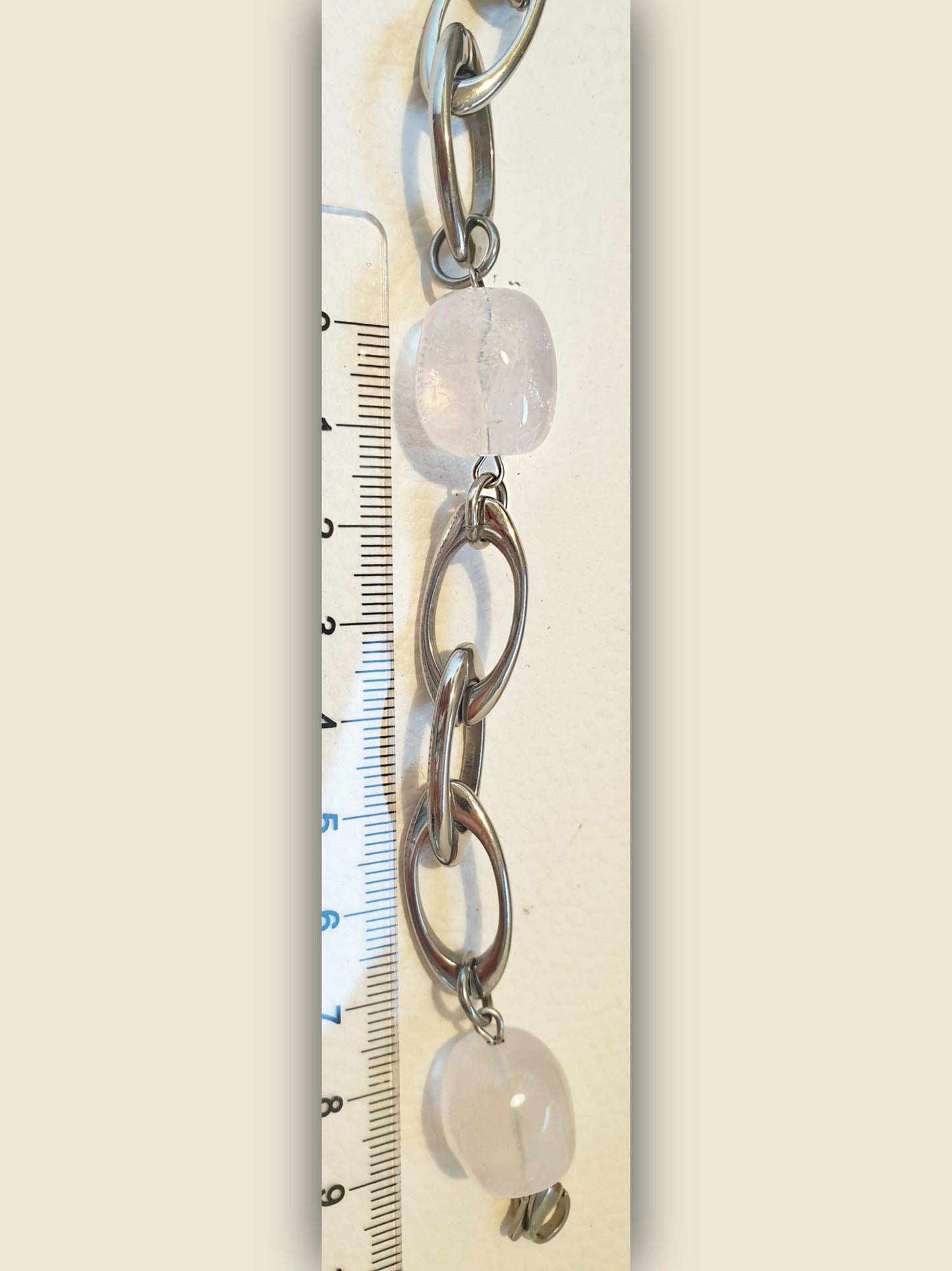 Gliederarmband aus Edelstahl mit Rosenquarz