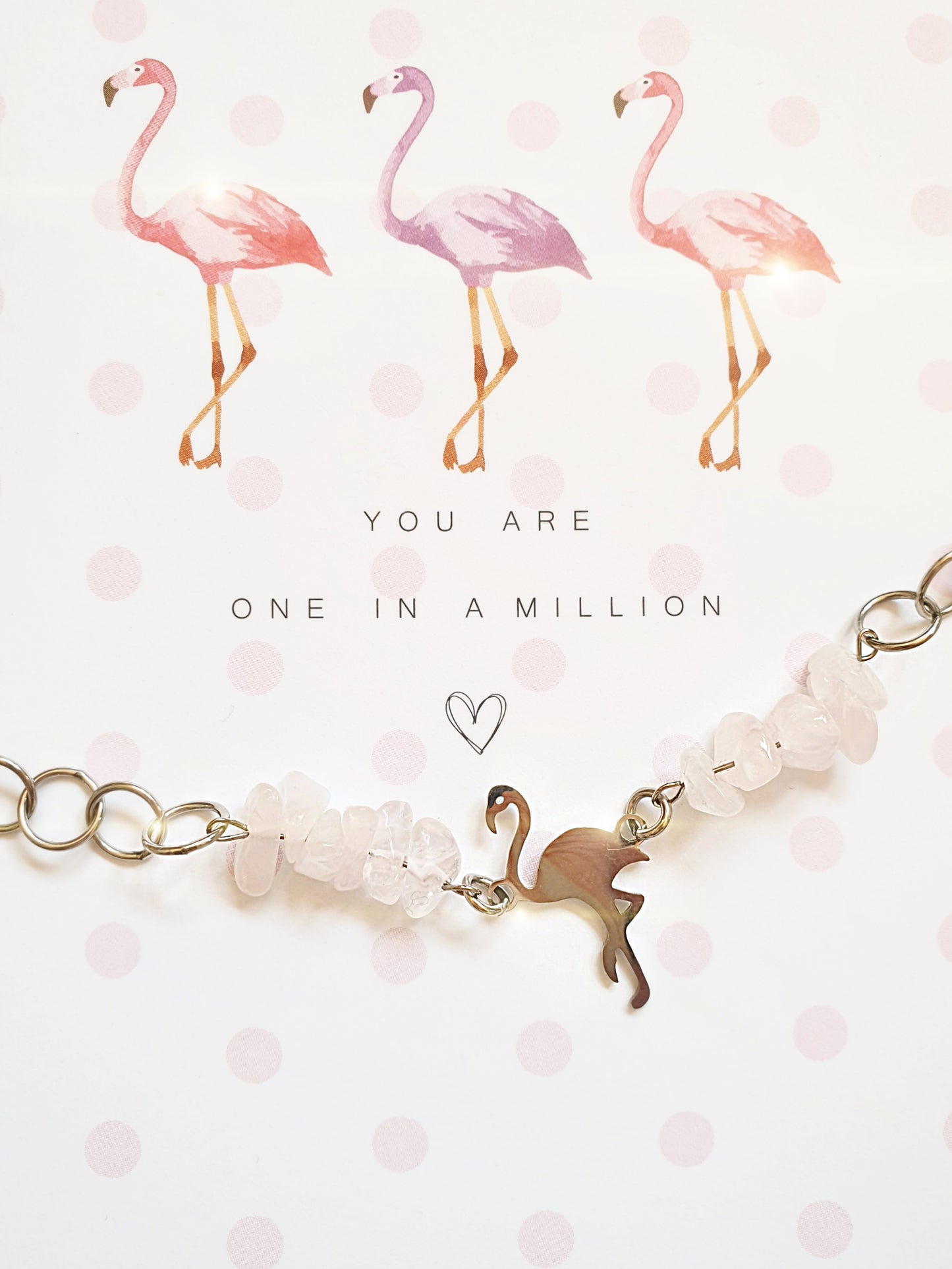 Armband mit Rosenquarz und Flamingo