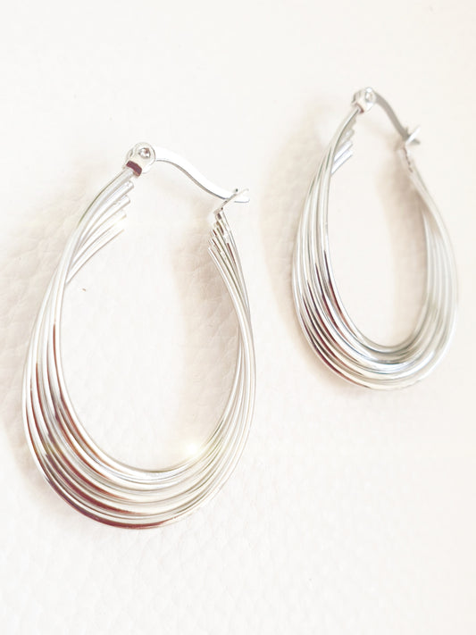 Creole aus Edelstahl oval mehrfach in Silber