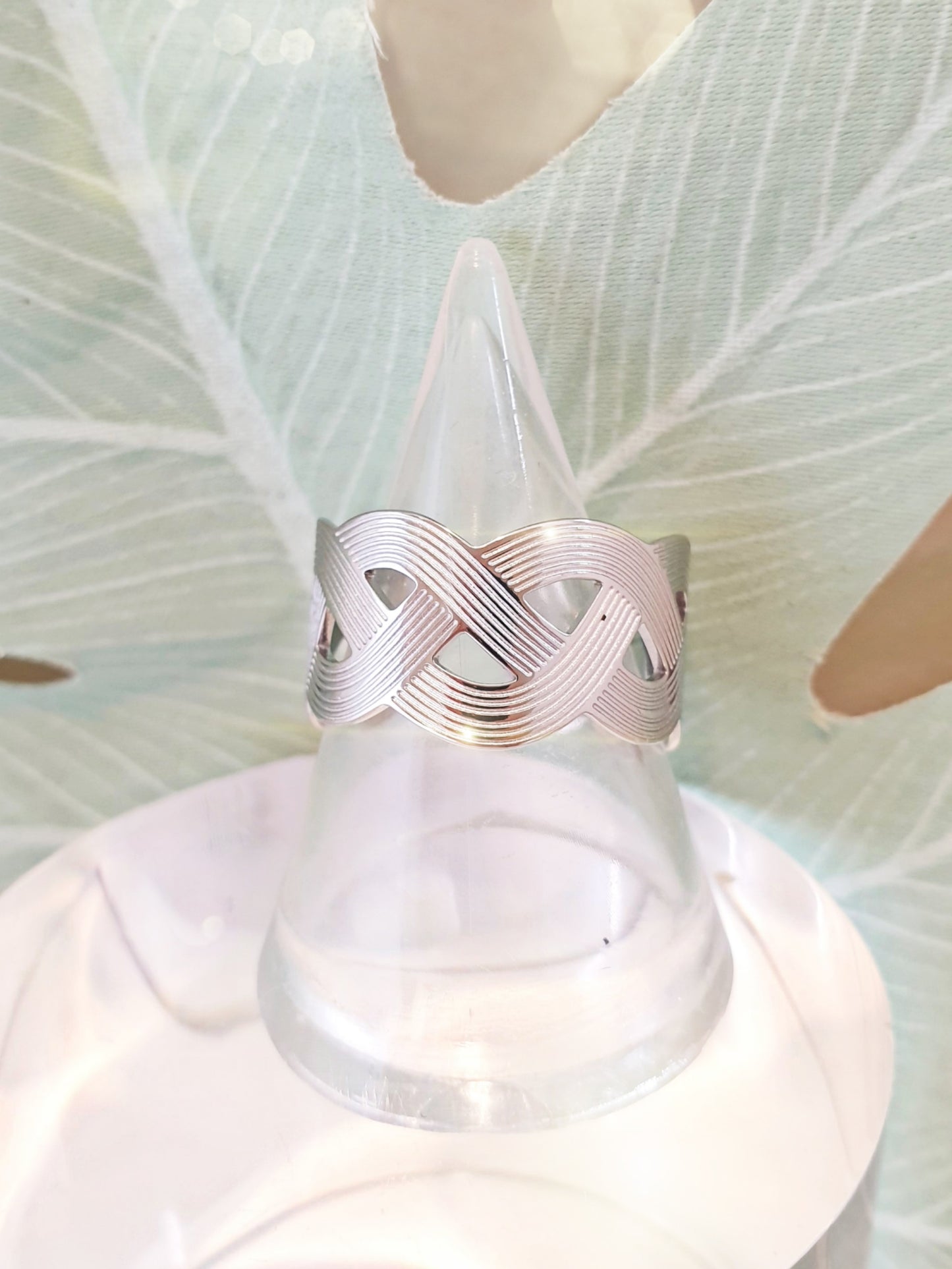 Ring Edelstahlring breit / FLECHTMUSTER / SILBER / Edelstahl verstellbar