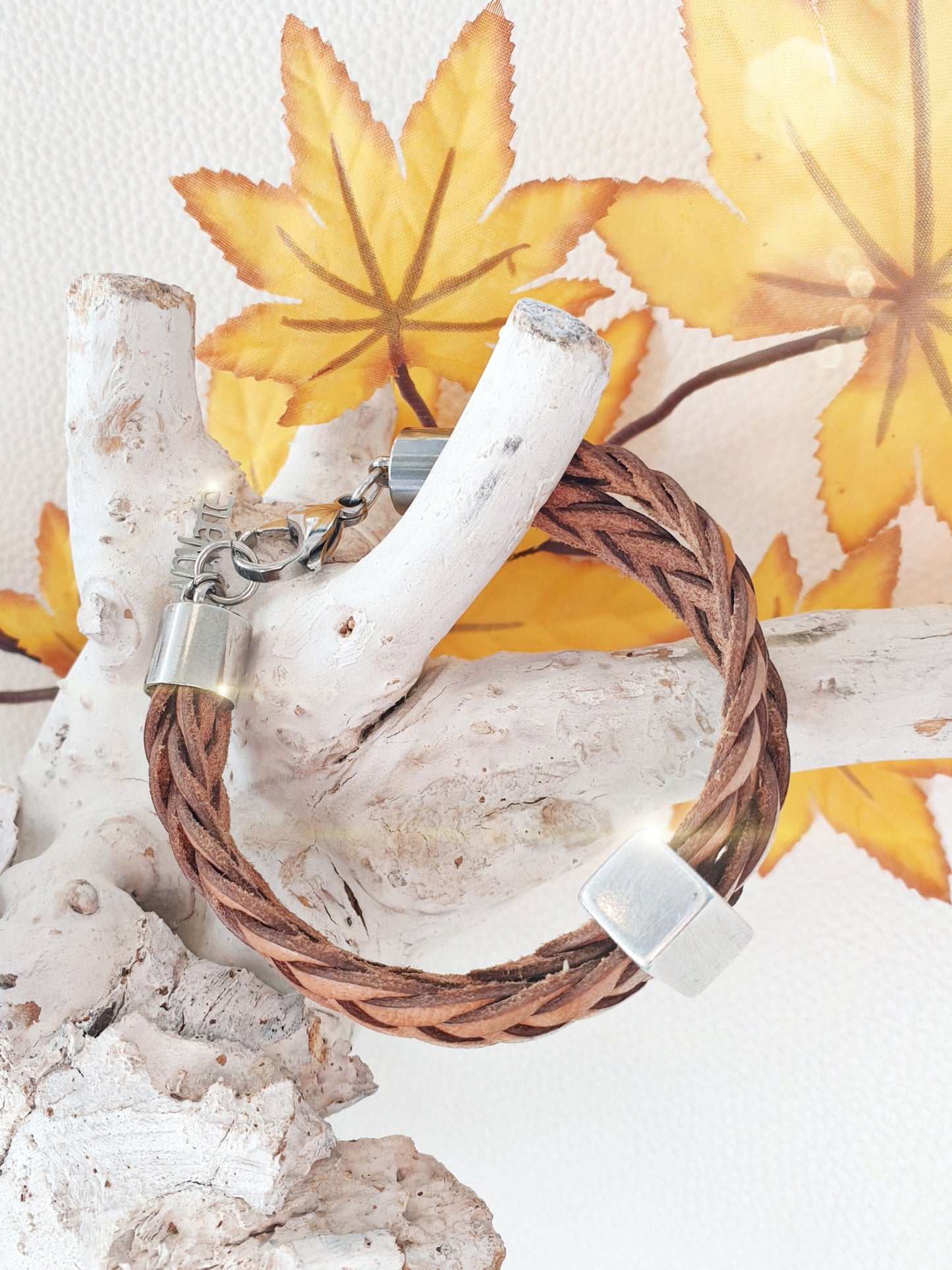 Geflochtenes Lederarmband Camel