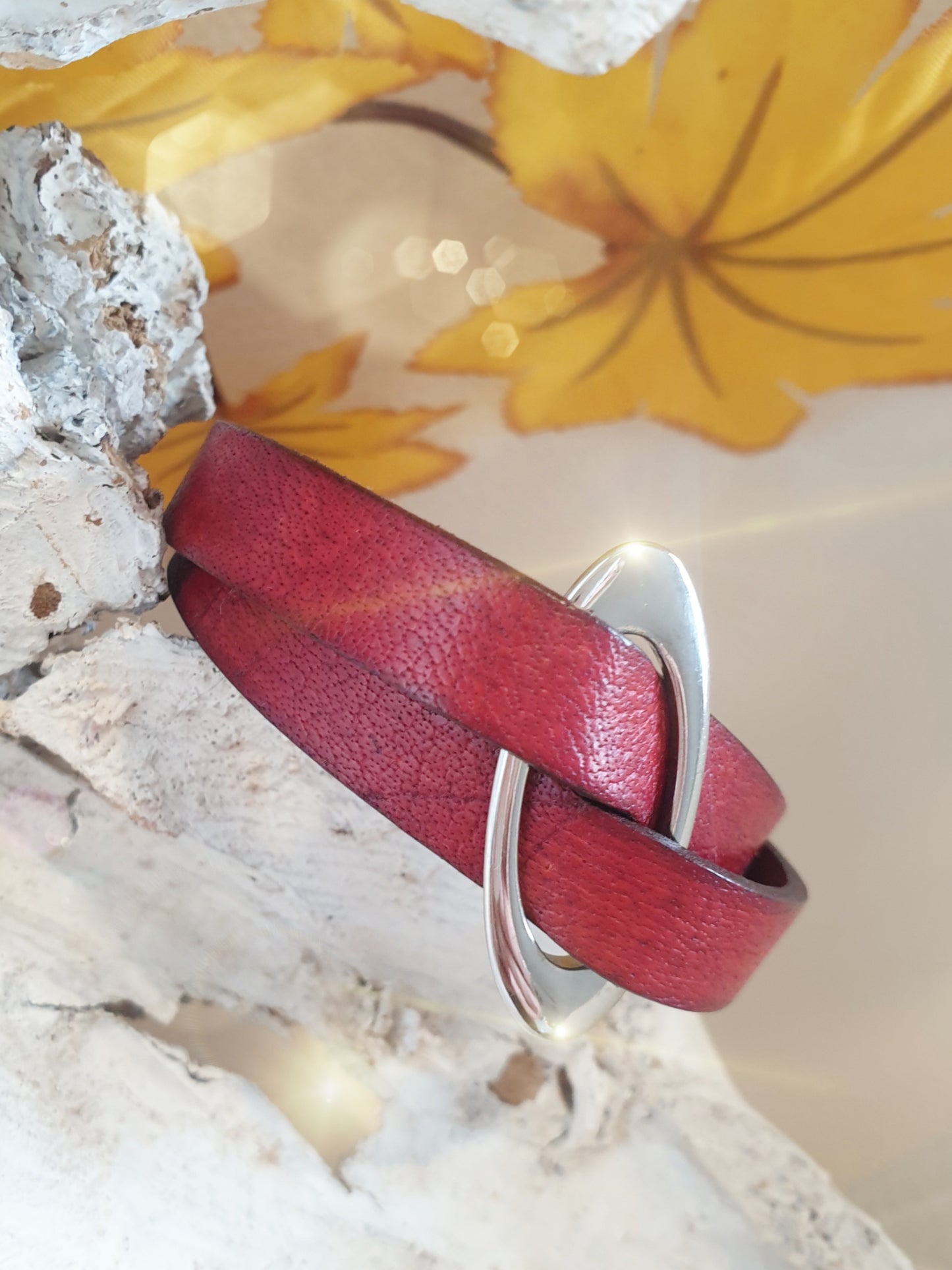 Lederarmband Rot mit Edelstahlelement