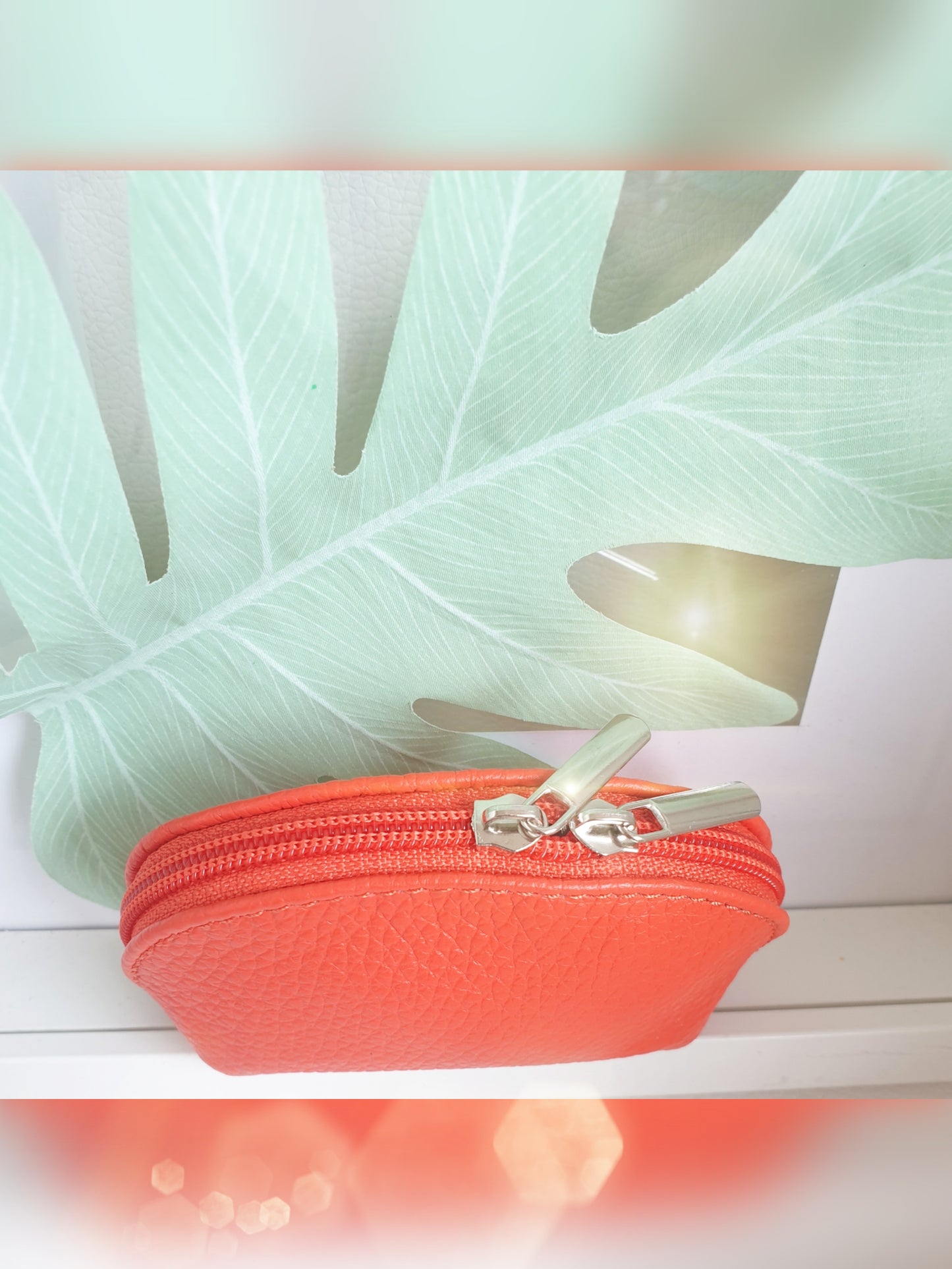 ETUI Beutel Lippenstiftetui klein aus Leder in Orange von oben