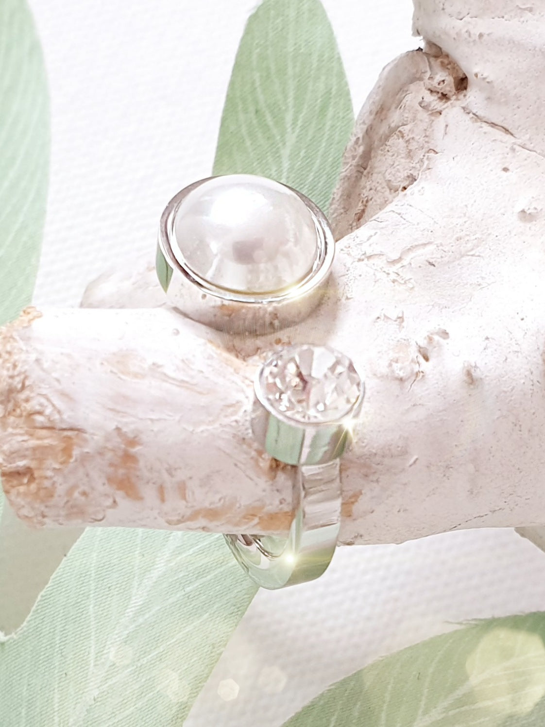 Edelstahlring mit Perle und strassstein Silber