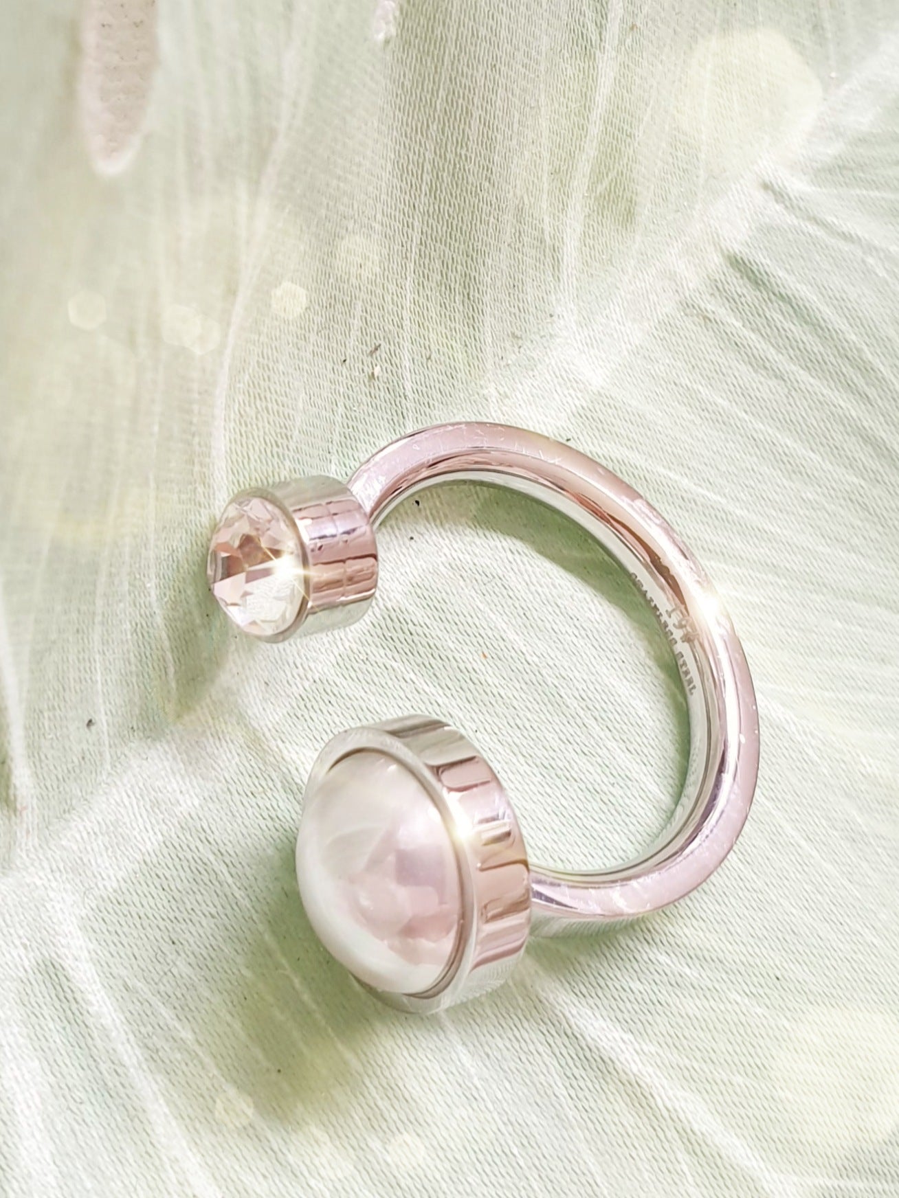 Edelstahlring mit Perle und strassstein Silber