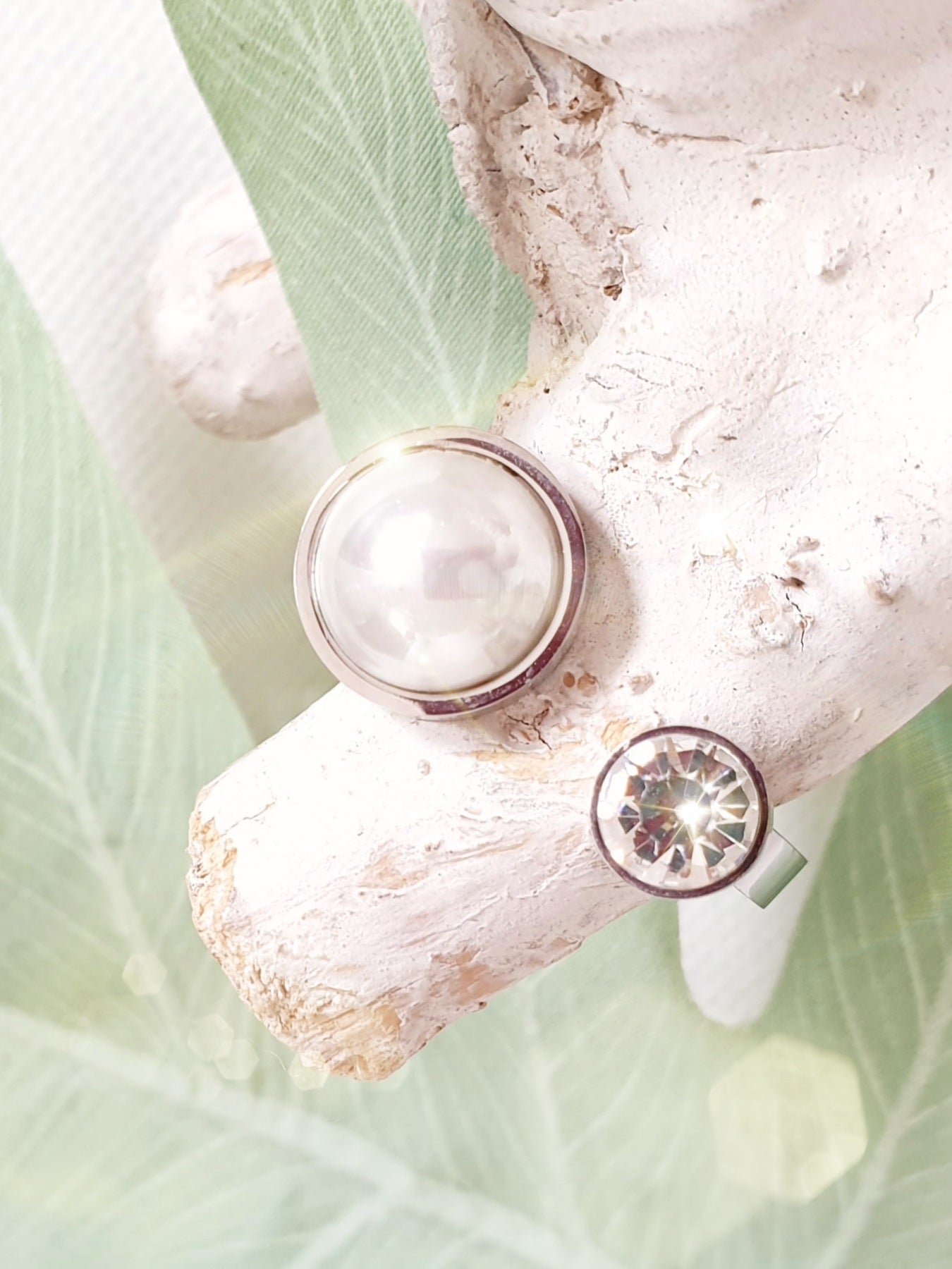 Edelstahlring mit Perle und strassstein Silber
