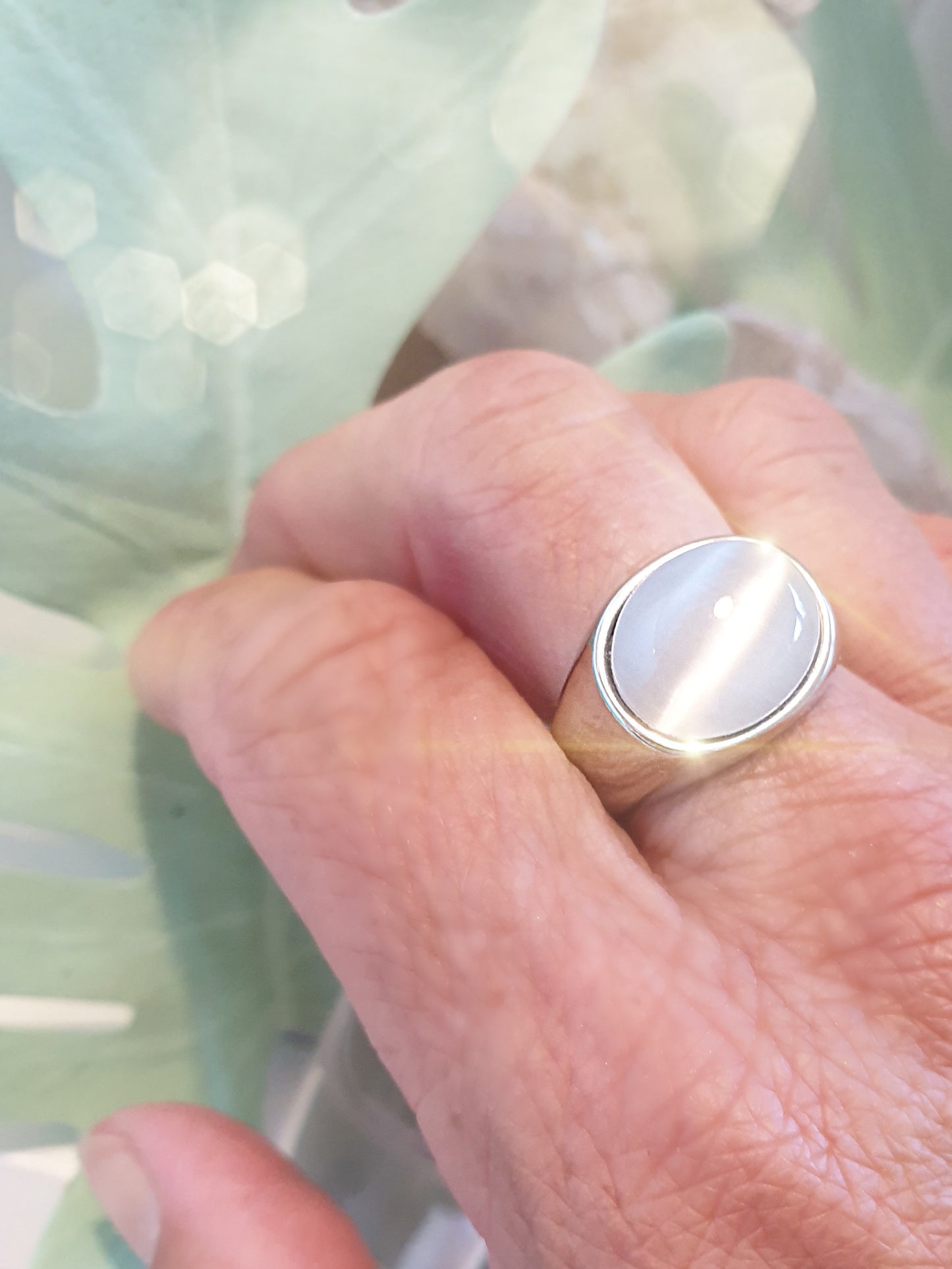 Extra große Ringgröße- 21- Silber Edelstahl mit weißem Glasstein