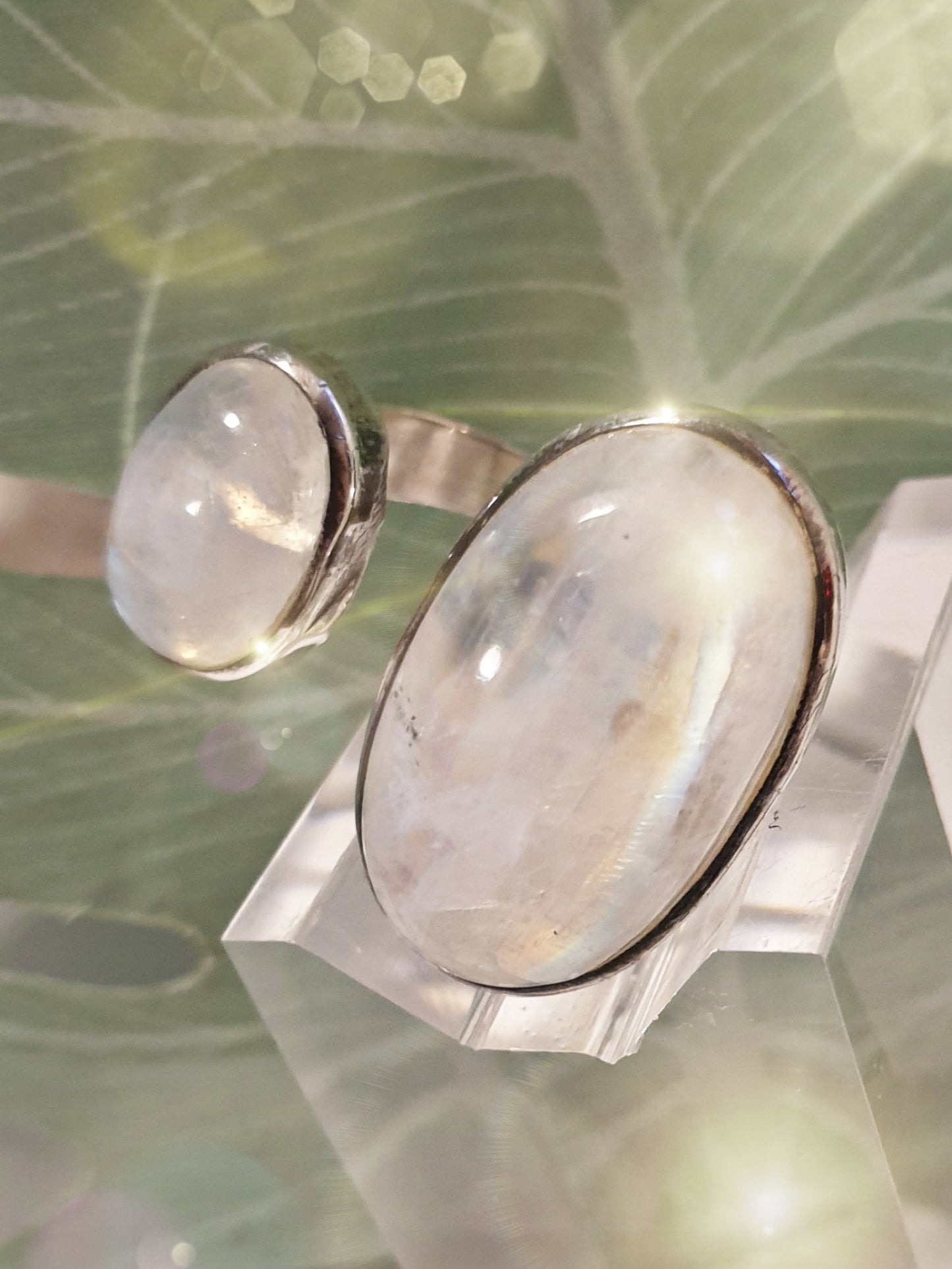 Sterlingsilber Ring oben offen mit 2 Mondsteinen