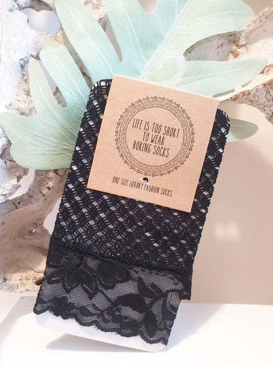 Socken Spitzensocken Strümpfe Söckchen / SPITZE / Schwarz / Einheitsgröße