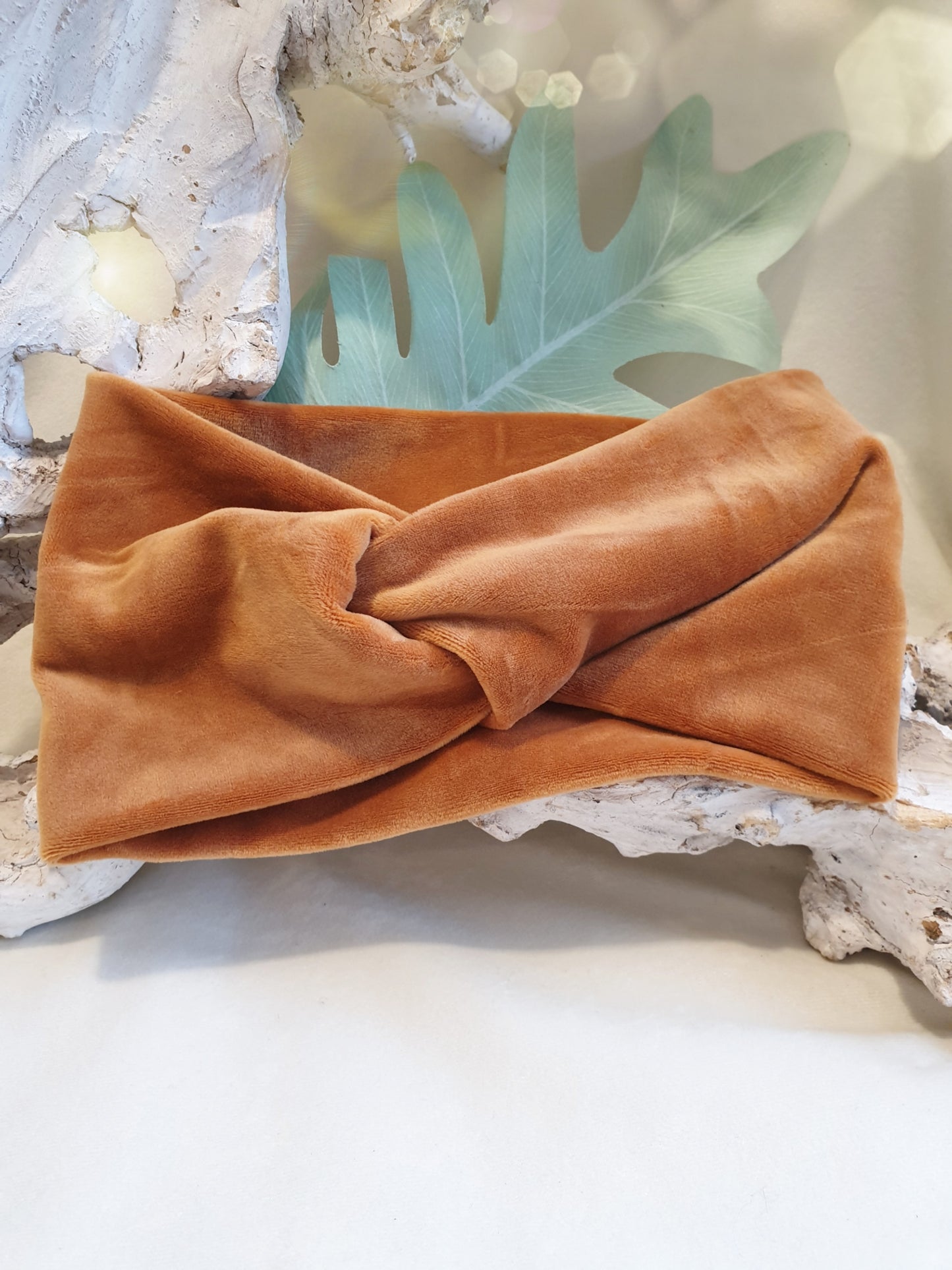 Stirnband aus kuschelig weichem Nickistoff in Camel