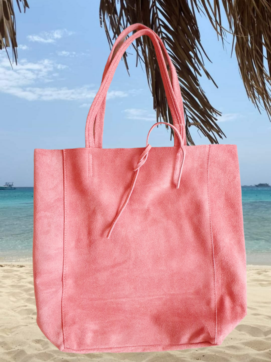 Tasche Shopper aus Wildleder in Koralle