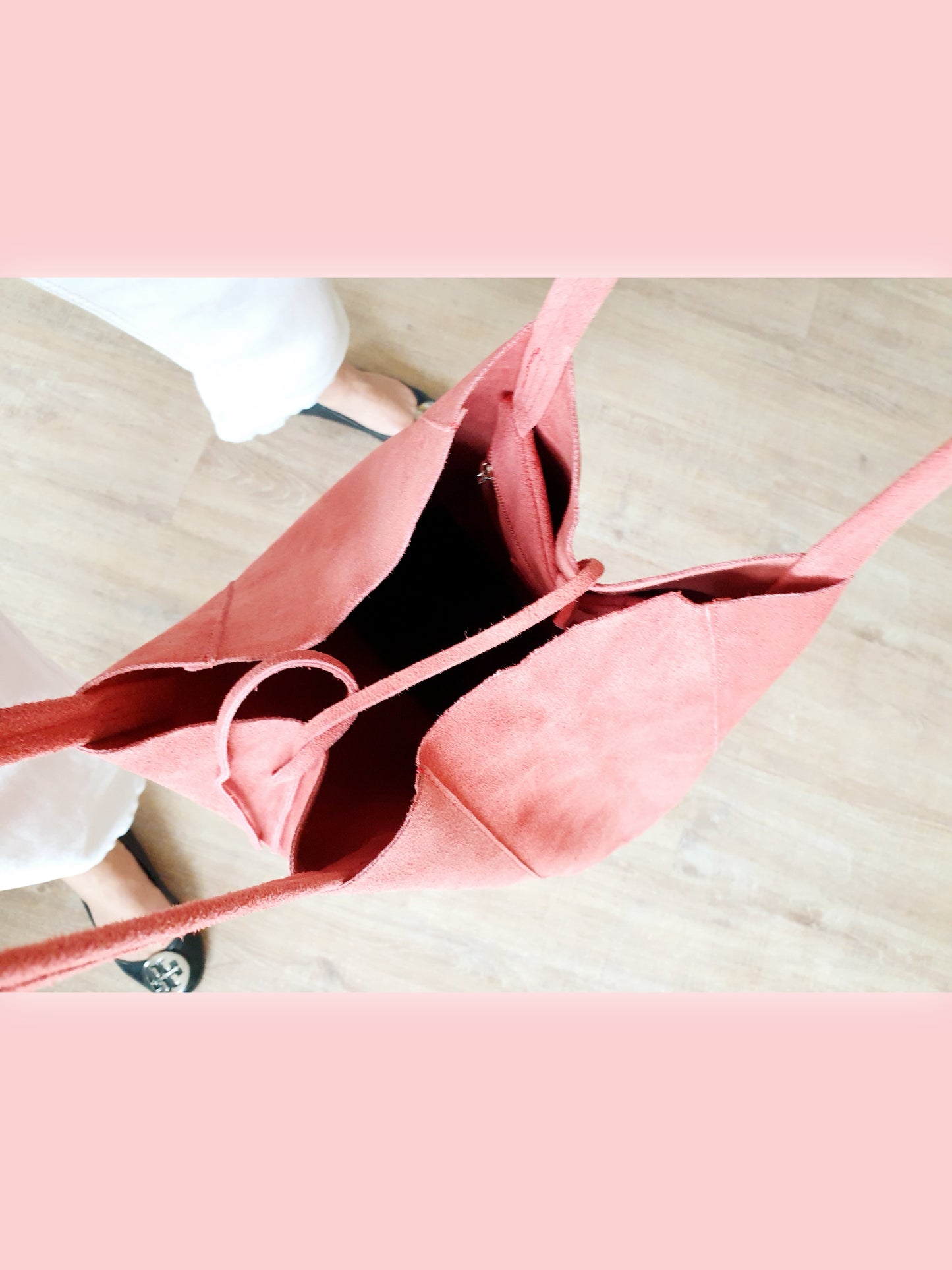 Tasche Shopper aus Wildleder in Koralle
