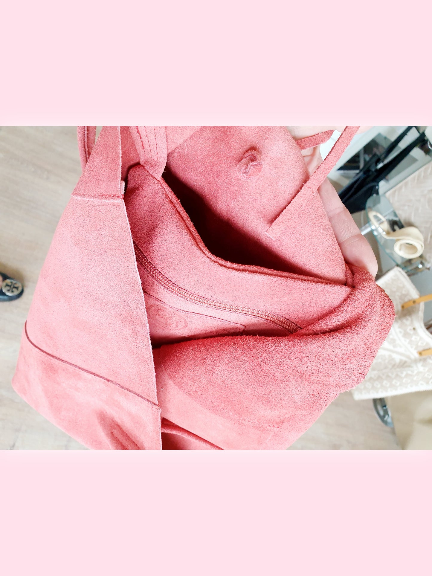 Tasche Shopper aus Wildleder in Koralle