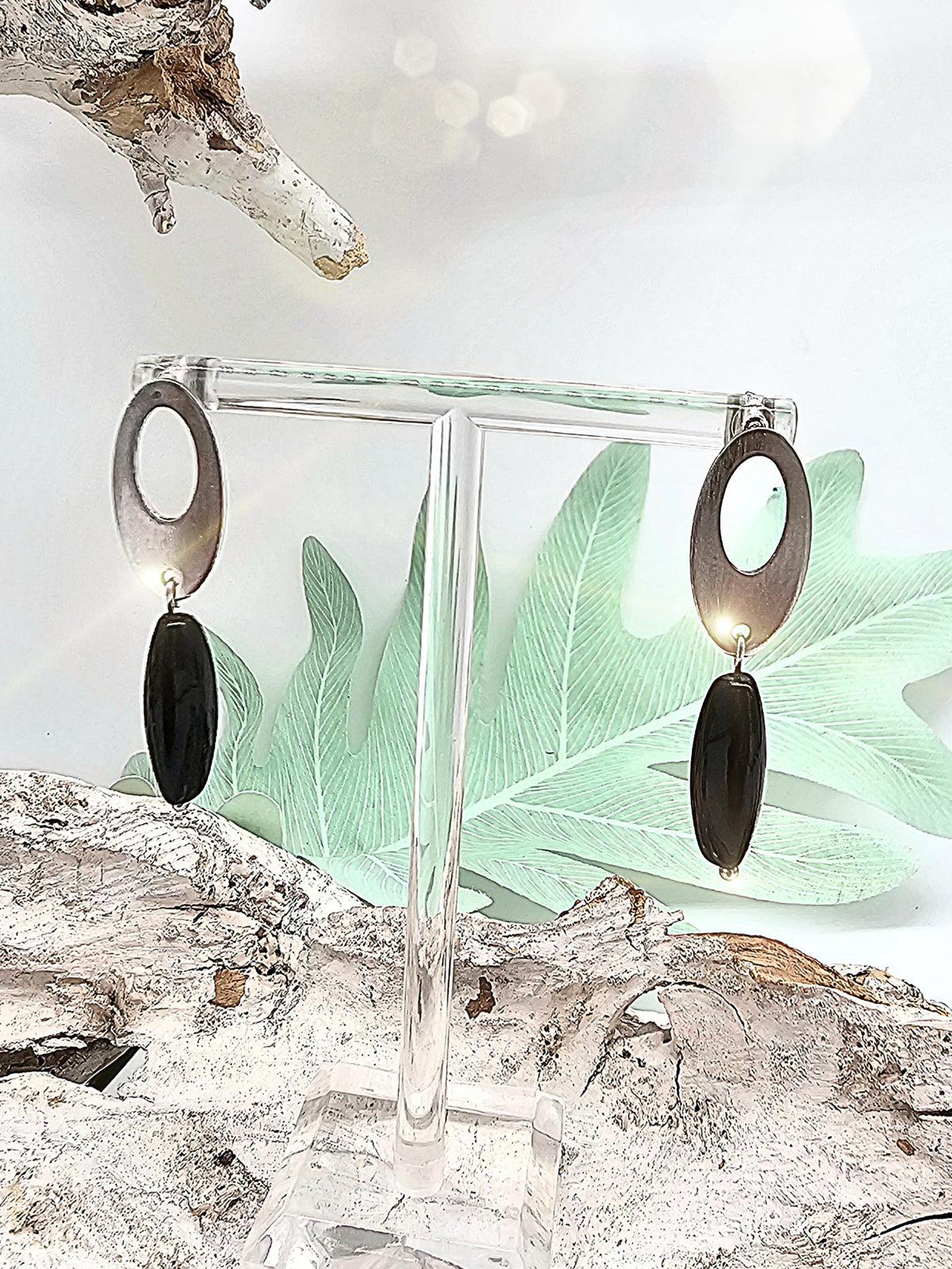 Ohrringe aus Edelstahl mit Onyx