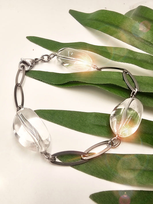 Armband Bergkristall crash / Edelstahl / Gliederarmband