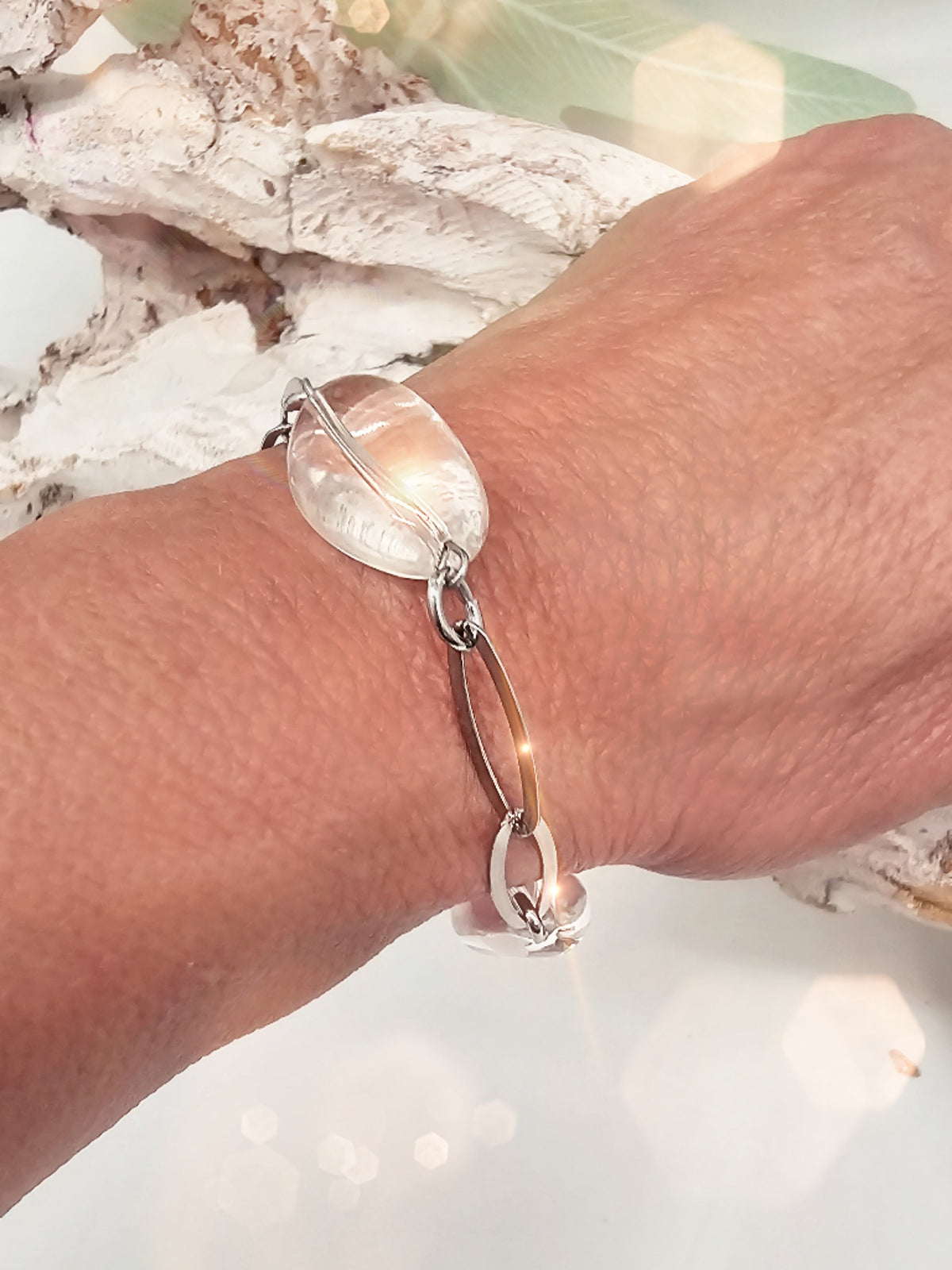 Armband Bergkristall crash / Edelstahl / Gliederarmband