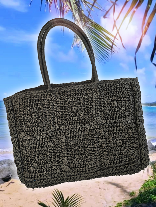 Basttasche schwarz eckig gross