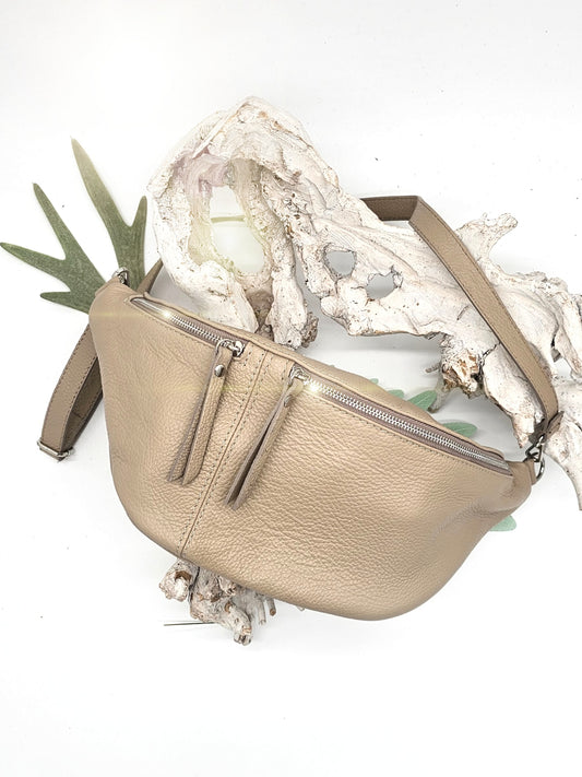 Tasche Crossbody Bauchtasche XL / Leder / TAUPE BEIGE