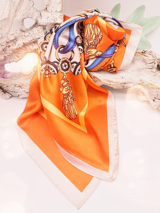 Schal Nickituch Ketten -Kordelmuster Orange Blau