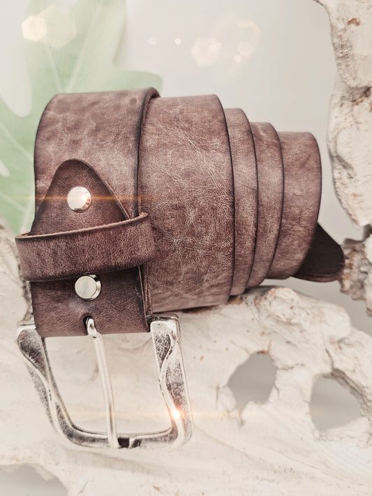 Ledergürtel im used look Taupe Braun extra lang 4cm