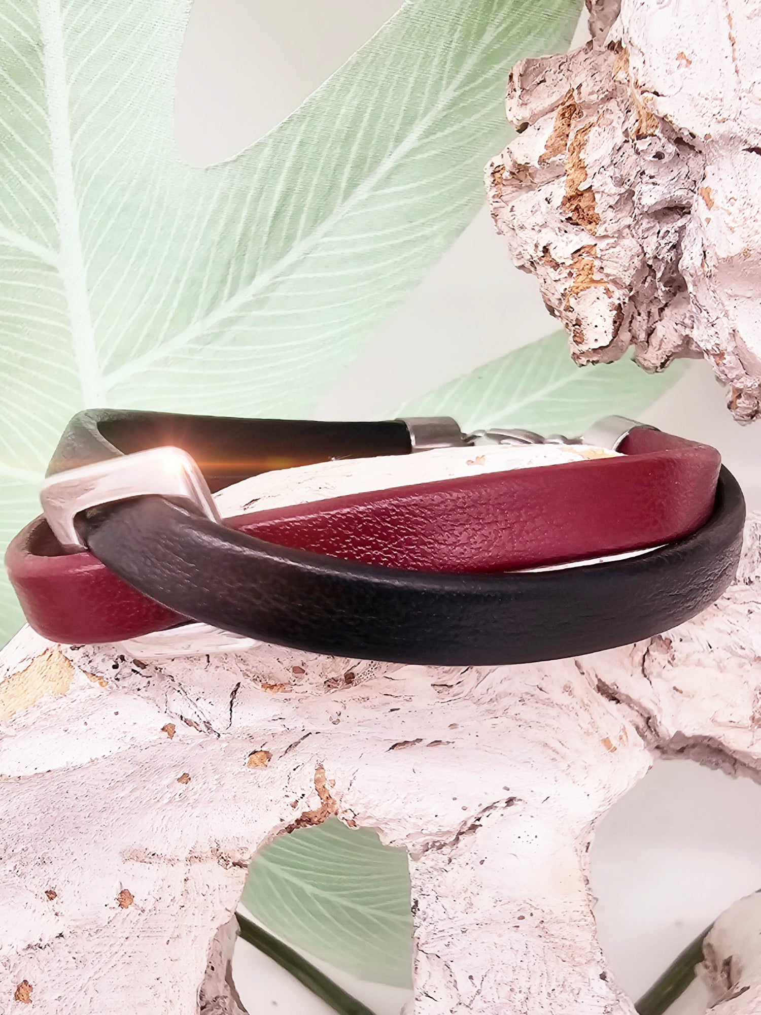 lederarmband-rot-schwarz-edelstahl-1