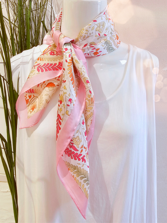 Damen Nickituch - Kleiner Schal - Carrétuch - Pink - Rosa - Beige - Grün - Paisleymuster - 68cm x 68cm