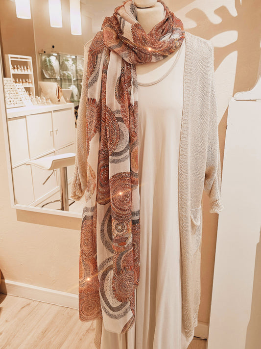 Leichter Sommerschal orange, Rost mit Goldeffekten
