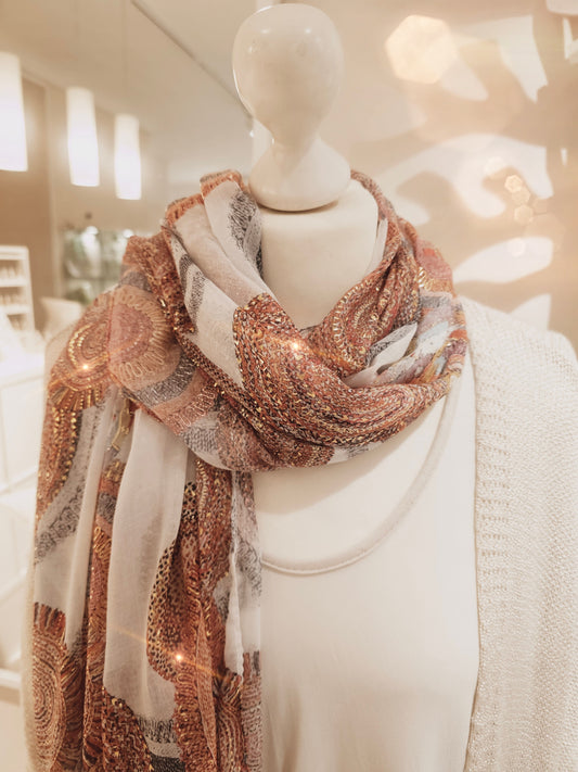 Leichter Sommerschal orange, Rost mit Goldeffekten
