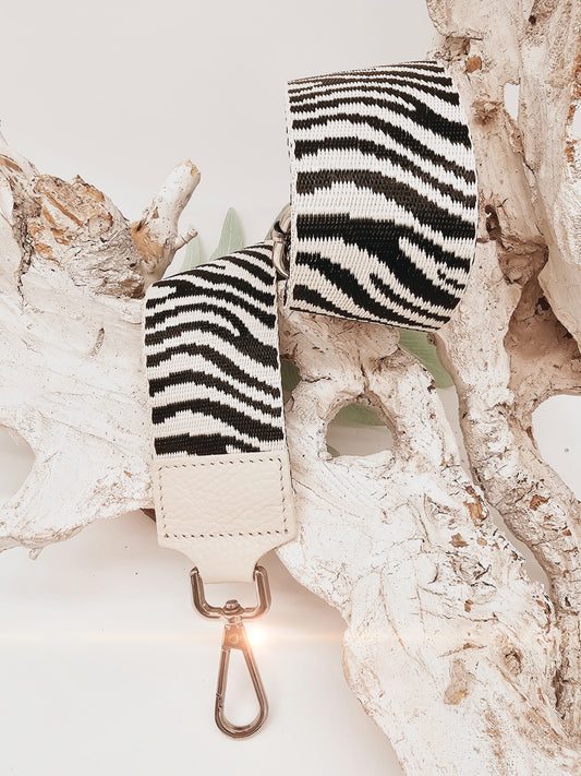 Taschengurt schwarz beige Zebra Muster