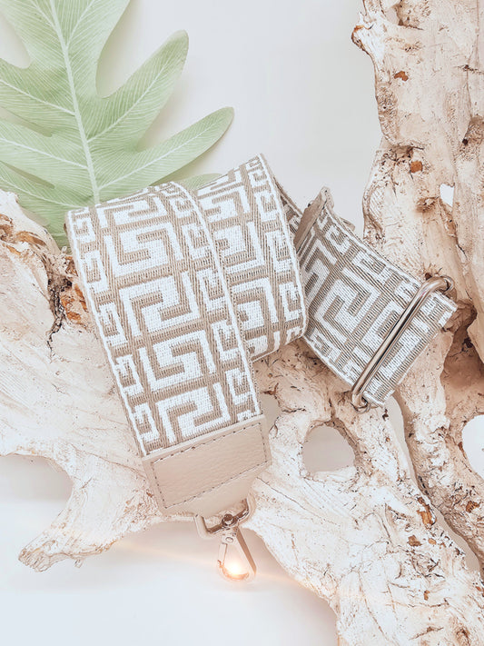 taschengurt taupe weiss mit muster