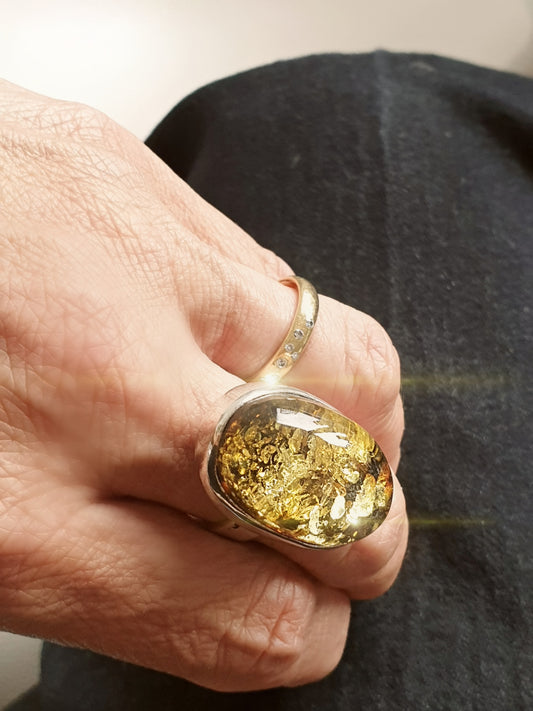 Silberring Bernstein verstellbar