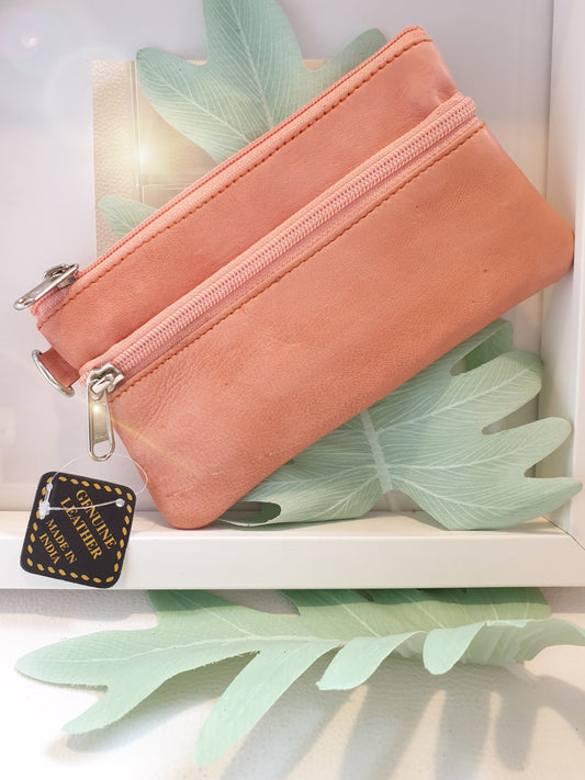 Mäppchen Etui aus Leder in Apricot Rückseite