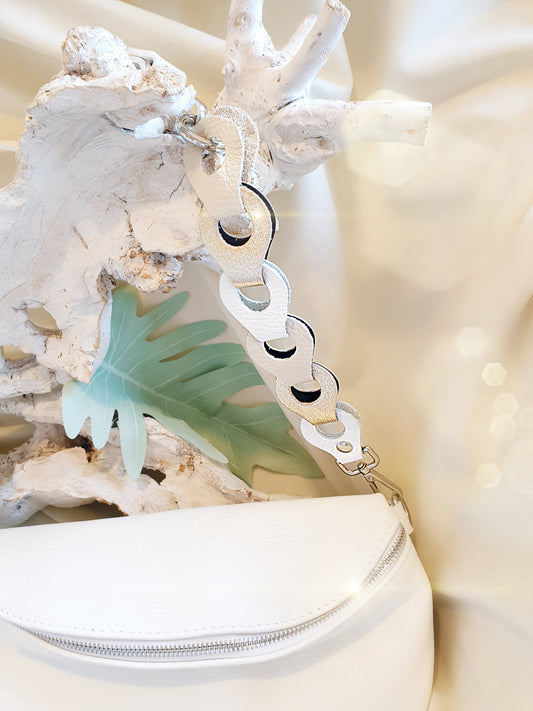 Taschengurtverlängerung aus Leder in Weiß Gold Creme Beige